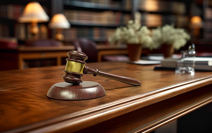 Gavel Resting on a Desk Inside a Law Office.