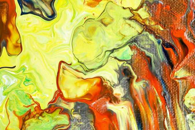 Yellow And Orange Fluid Art, Abstract Acrylic Pouring