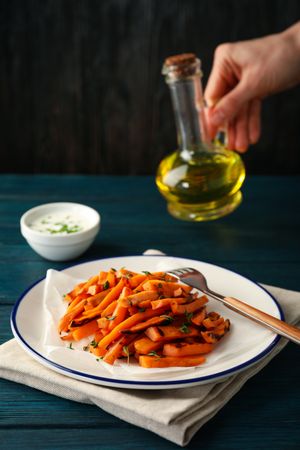 Concept of tasty food, fried sweet potato