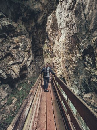 Woman admiring picturesque view of Alps