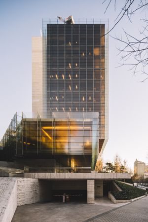 Multi storey building with parking on the ground floor