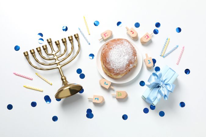 Concept of Jewish holiday, Hanukkah, top view