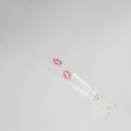 Champagne flute with lipstick mark