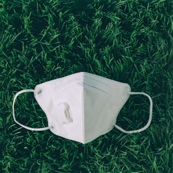Respiratory or surgical face mask on grass