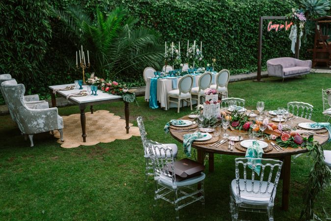 Wedding set up in tropical garden