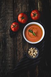 Homemade typical Spanish gazpacho. Tomato soup