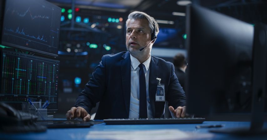 Portrait of an Adult Man Working in an International Stock Exchange Company