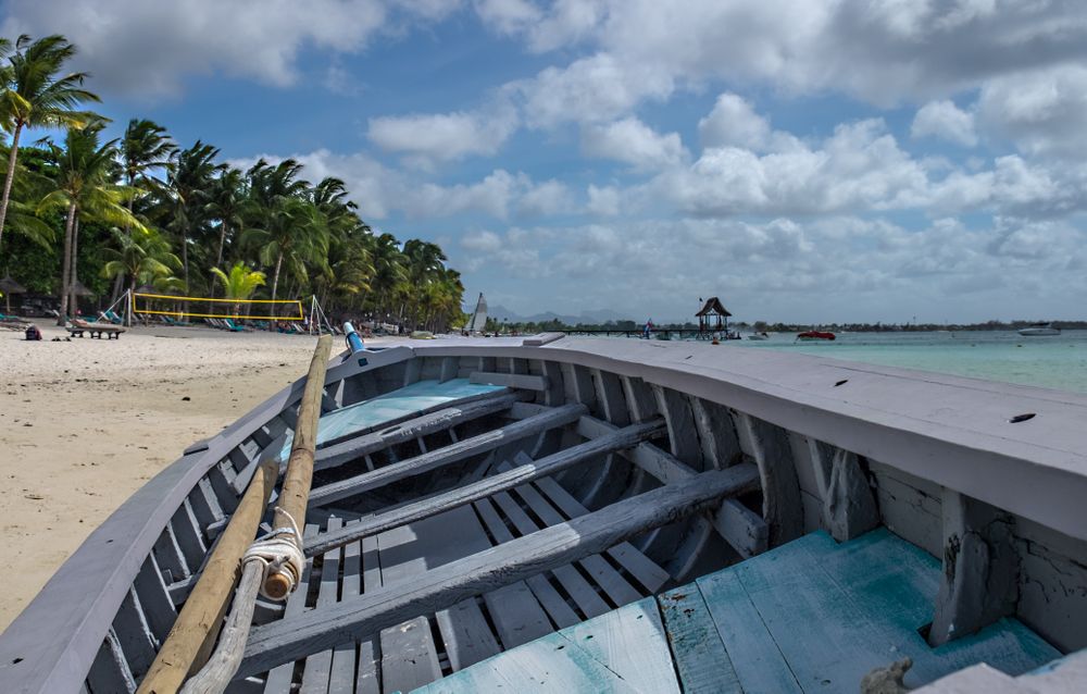 Picture from inside of simple boat on tropical island