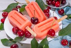 Cherry yoghurt ice cream popsicles