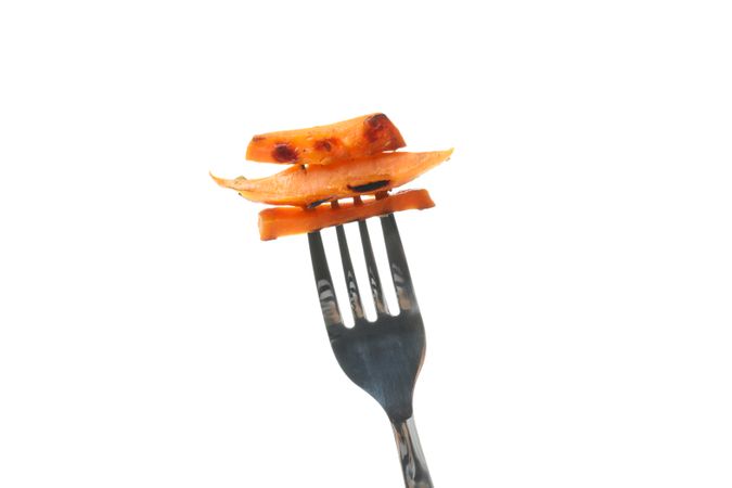 Fried sweet potato, isolated on light background