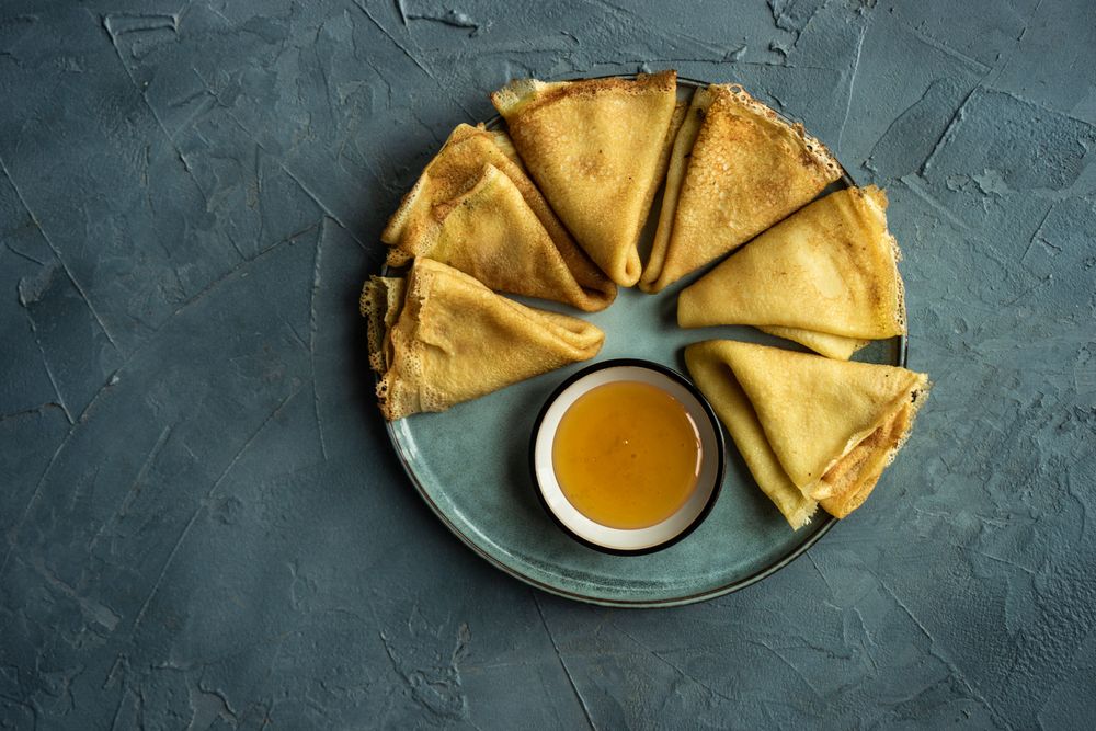 Top view of plate of pancakes