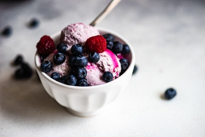 Summer dessert with ice cream and berries