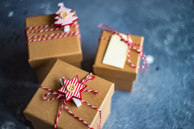 Three brown Christmas presents