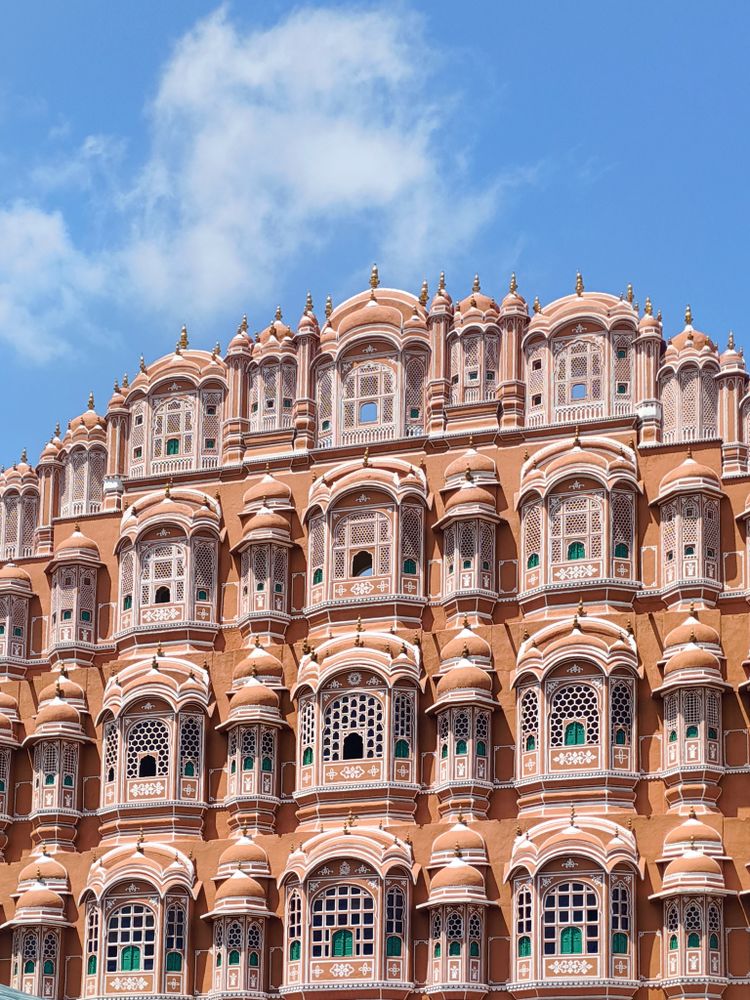 close-up of hawa mahal upper windows and jharokhas jaipur