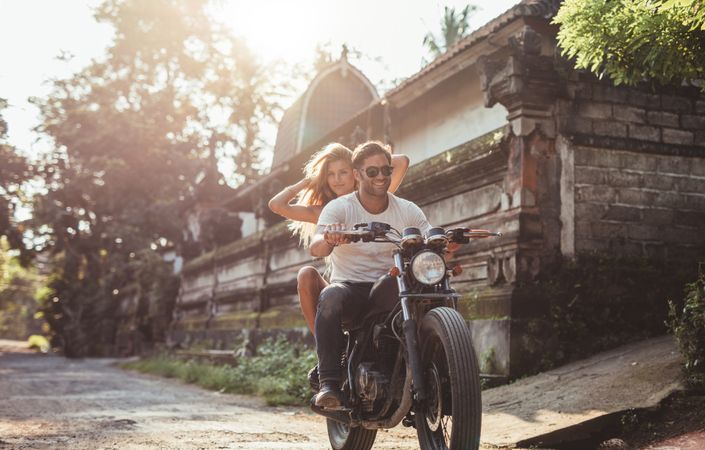 Shot of young couple on road trip in countryside