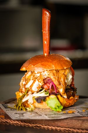 Tasty hamburger served in restaurant