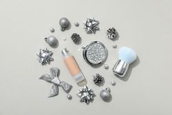 Concept of cosmetics, winter cosmetics, top view