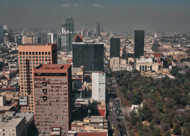 Buildings in Mexico City on overcast day