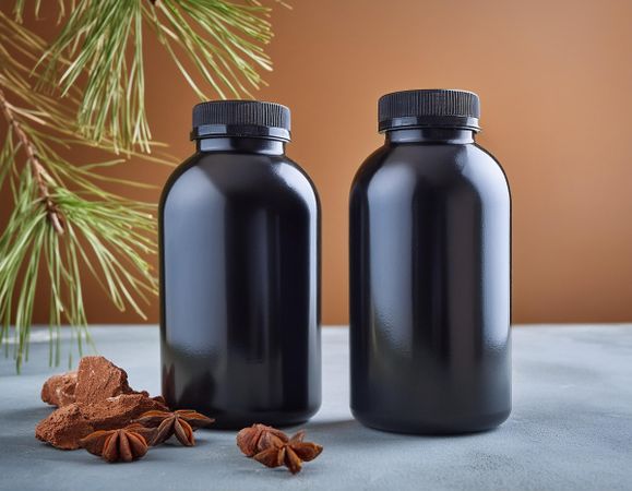 Mockup dark shampoo bottle
