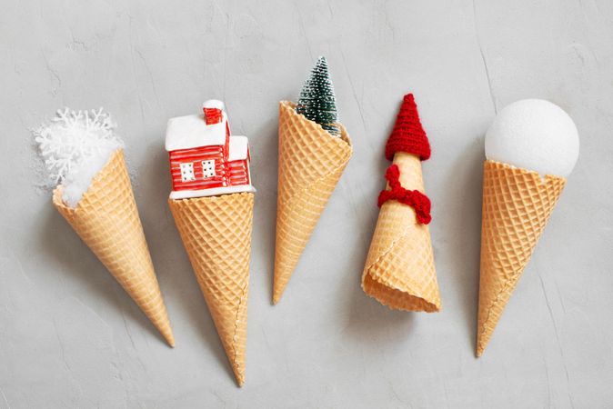 Ice cream cone with holiday decorations