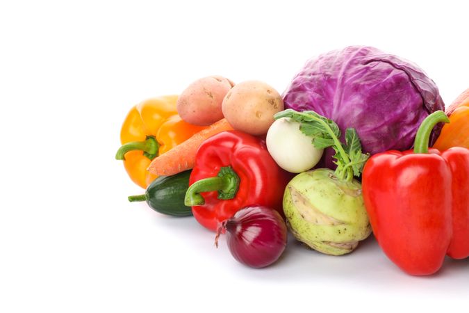 Composition with ripe vegetables isolated on plain background