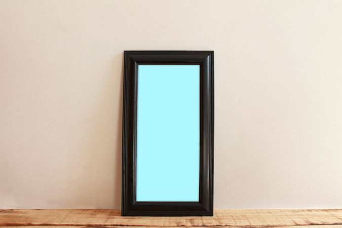 Rectangular long picture frame with blue interior mockup