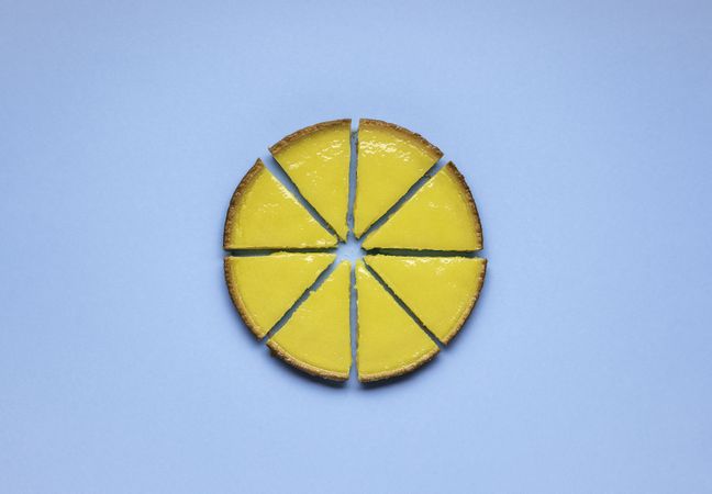 Lemon tart cut into 8 slices