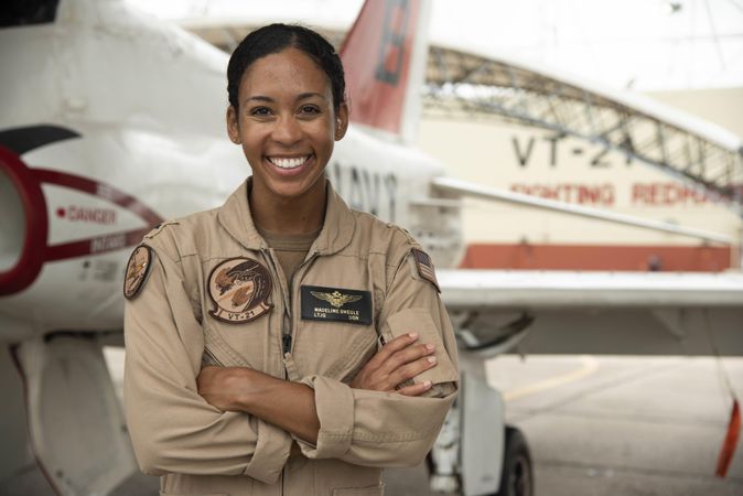 Kingsville, TX, USA - July 17, 2020: The U.S. Navy's first Black female tactical jet aviator