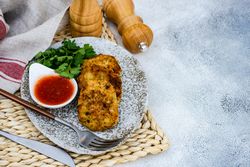 Chicken cutlet lunch served on plate