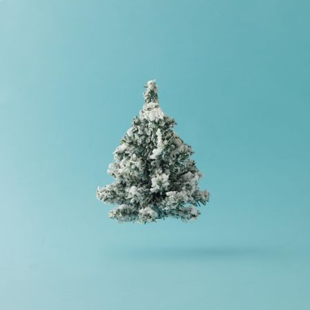 Christmas tree on bright blue background