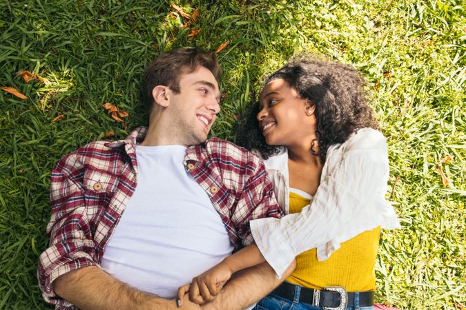 First love: young lovers in the park