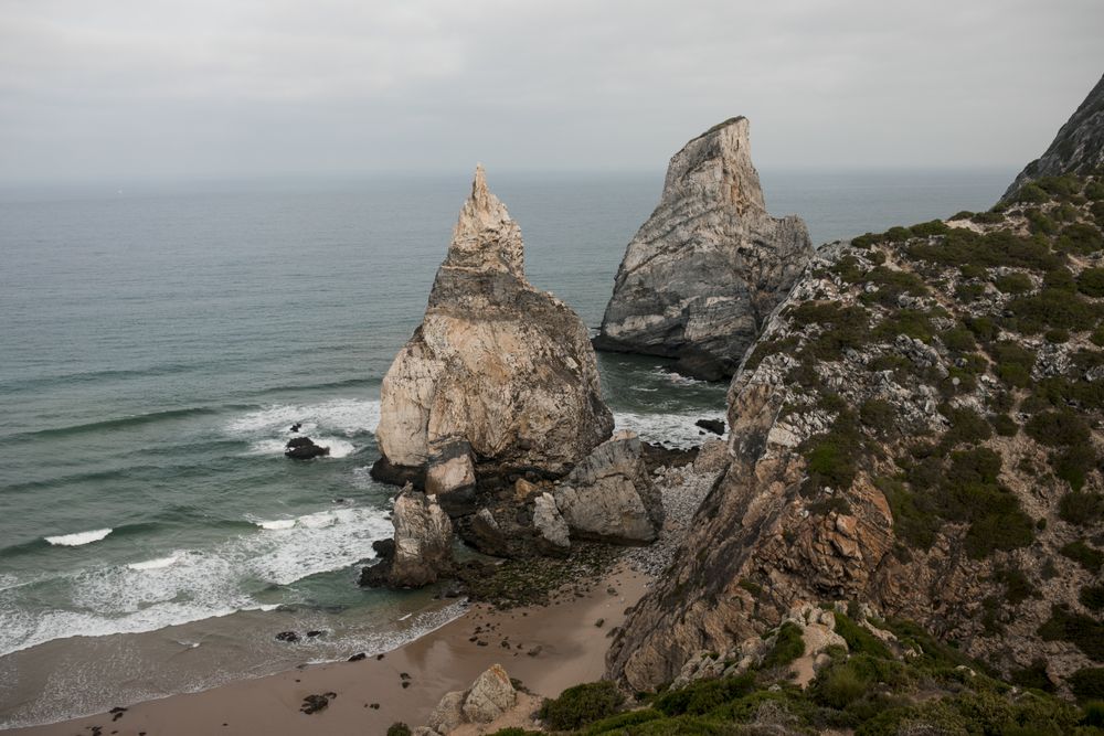 Coastal cliffs and wavy ocean
