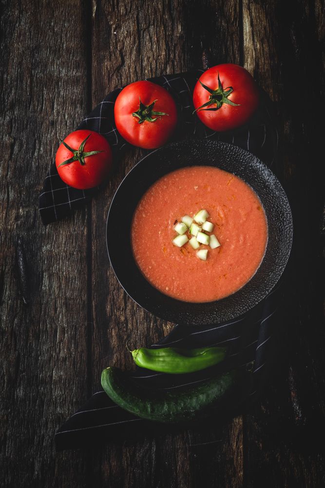 Homemade typical Spanish gazpacho. Tomato soup