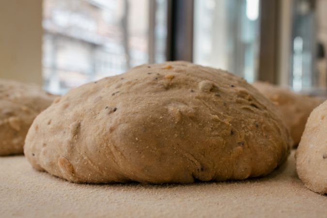 Loaf-shaped bread dough on the table
