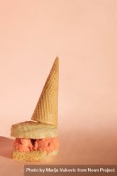 Peachy, pink, summer sun colors ice cream slices with cone 49oDL0