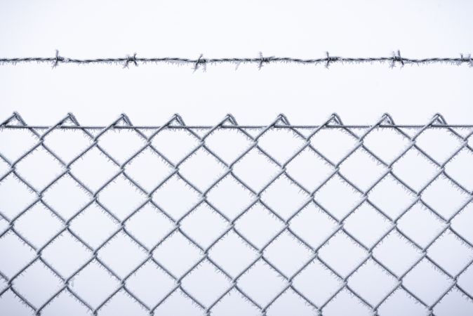 Wire fence frost-covered