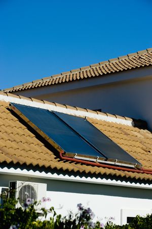 Suburban house with solar panels