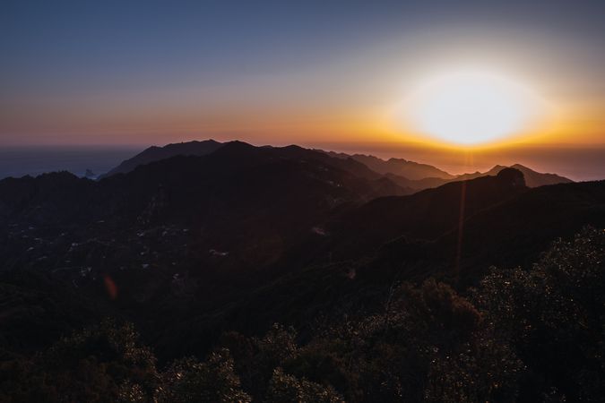 Beautiful bright sunset in mountains
