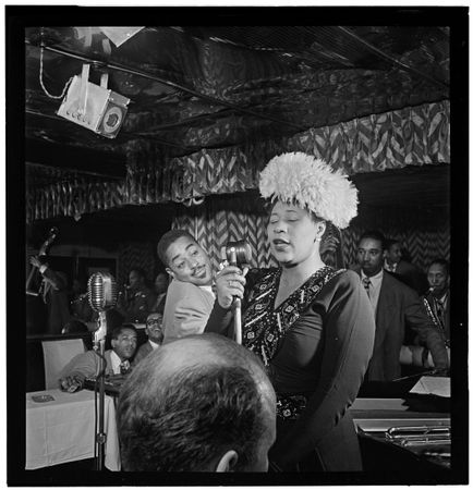 New York City, New York, USA - Sept 1947: Portrait of Ella Fitzgerald, Dizzy Gillespie and band