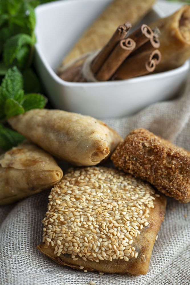 Typical Moroccan food on wooden table