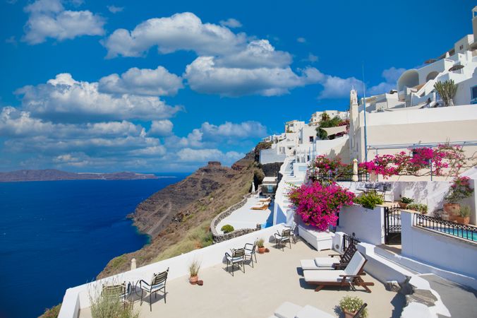 Patio to relax with beautiful views in Santorini