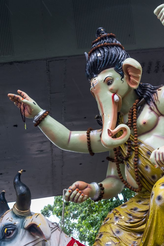 A beautiful idol of Lord Ganpati being displayed in a procession called Aagman Sohala in Mumbai, India for the festival of Ganesh Chaturthi