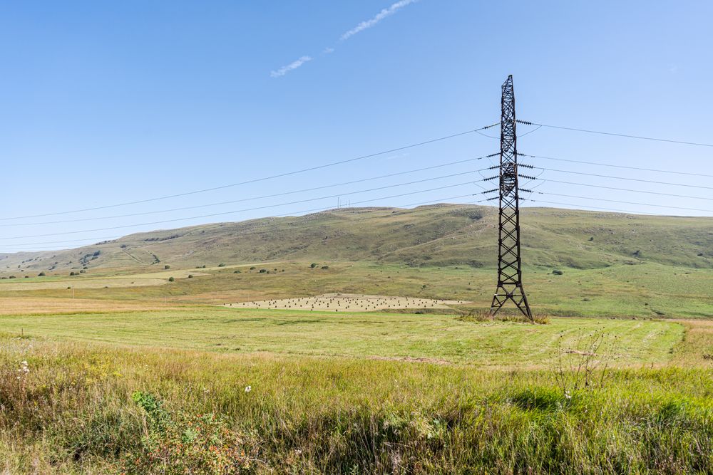 High voltage electricity tower landscape in Georgia