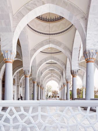 Symmetrical walkway in front of mosque