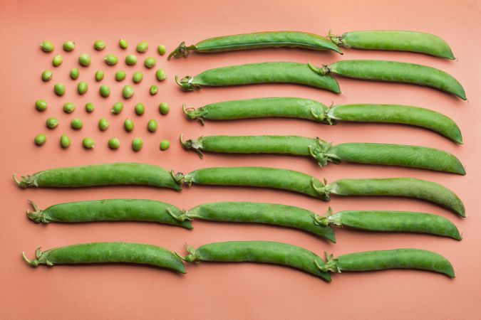 USA flag made with peas and pea pods
