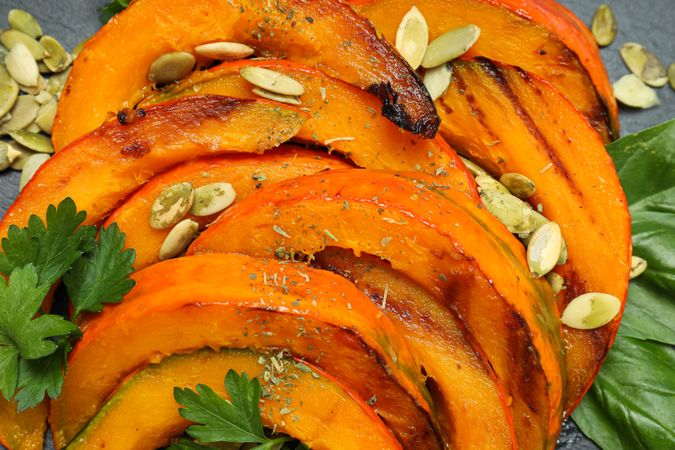 Concept of tasty homemade dish - baked pumpkin