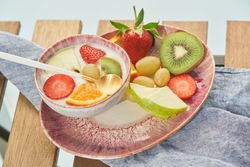 Delicious yogurt with fruits and berries