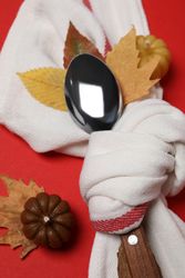 Concept of Thanksgiving day, Autumn table setting, close up