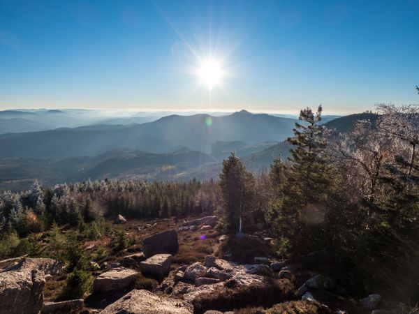 Panoramic view of the silhouettes of the mountains.