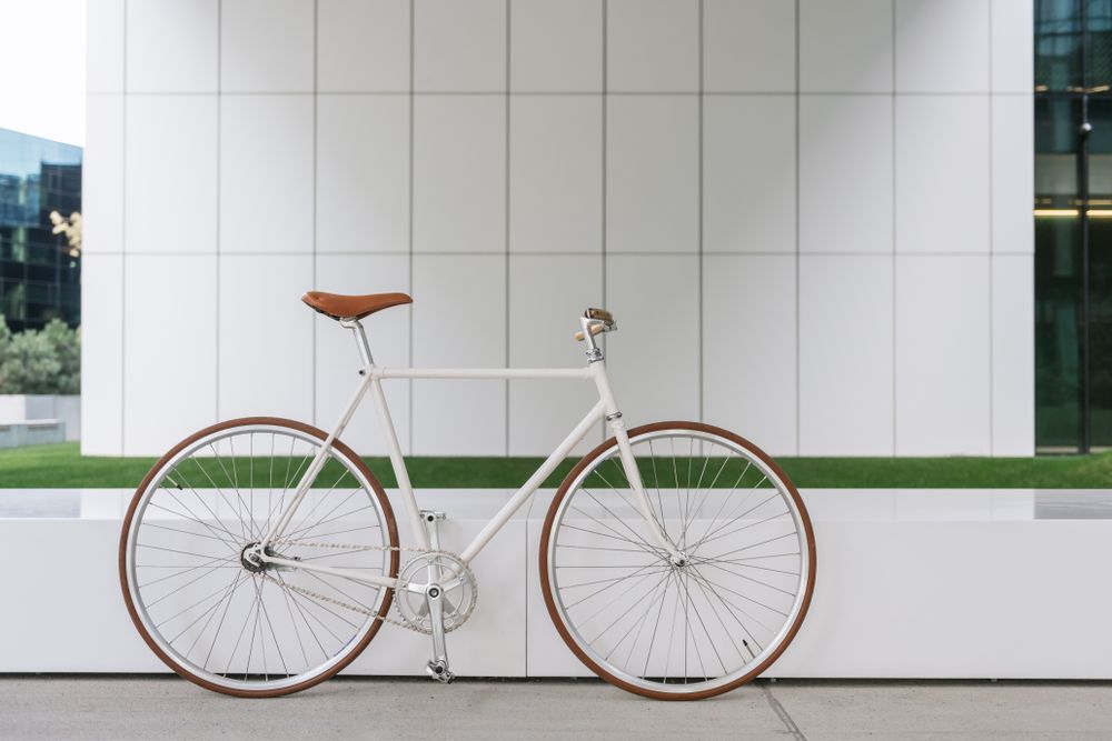 Bicycle parked outside modern building
